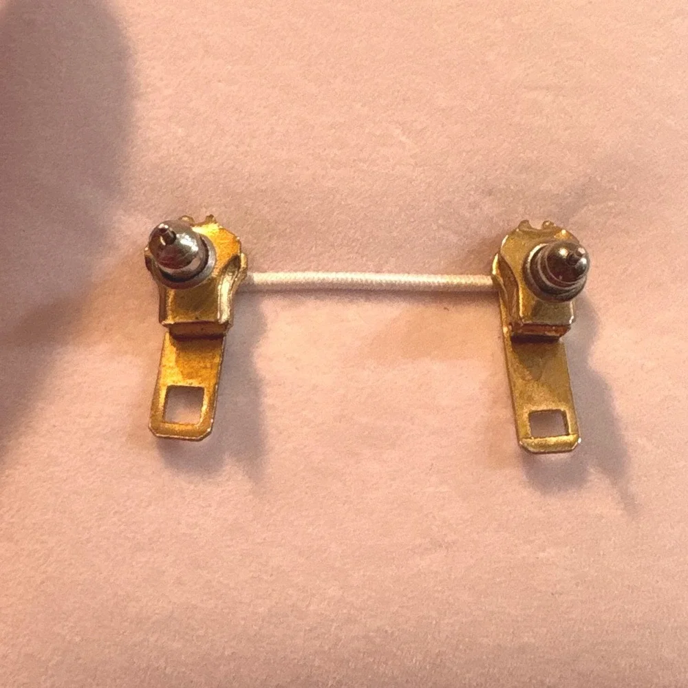 1990s Gold Tone Zipper Pull Stud Earrings Industrial Punk Hardware Jewelry
